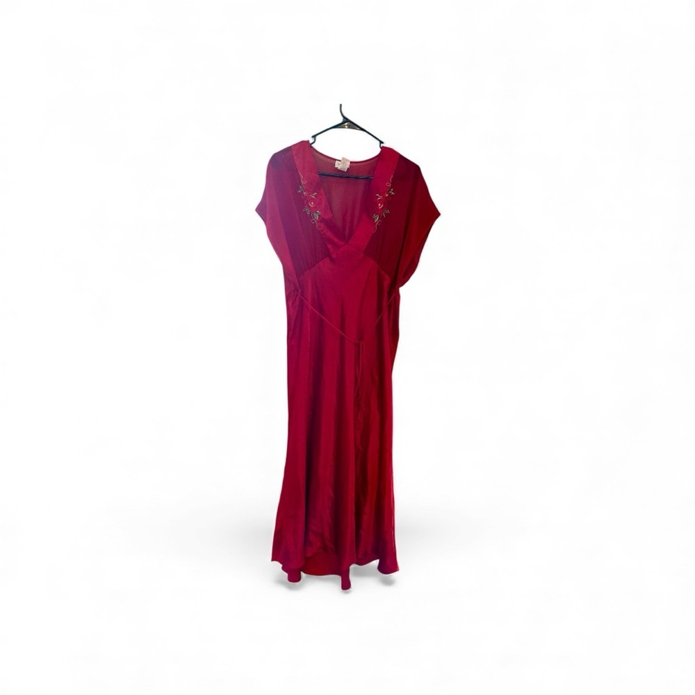 Vintage Y2K Delicates Vibrant Red Slip Dress with Rose Embroidery Large - Picture 3 of 8